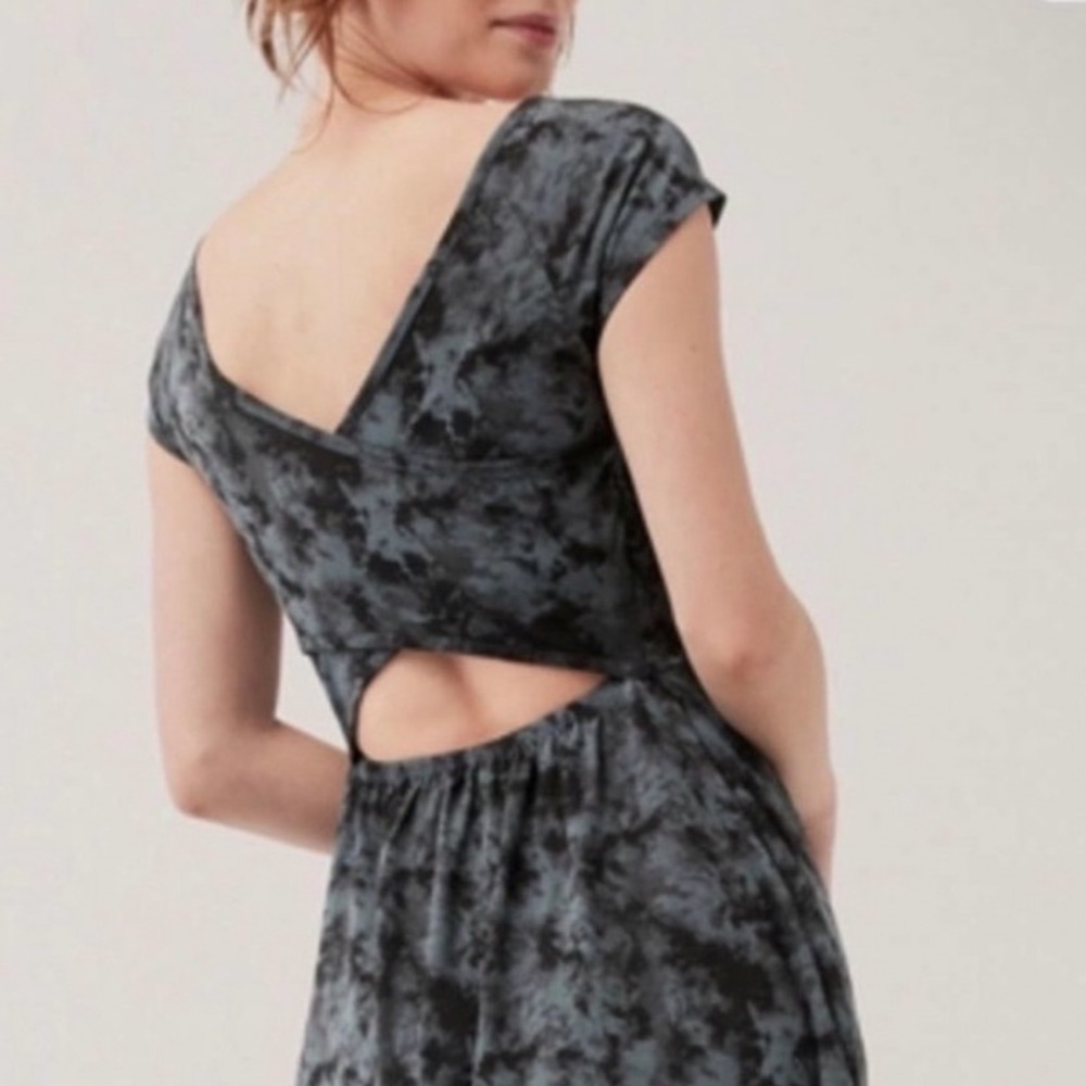 Pact Fit and Flare Dress Womens Small Grey Tie Dye Cutout Back Organic Cotton